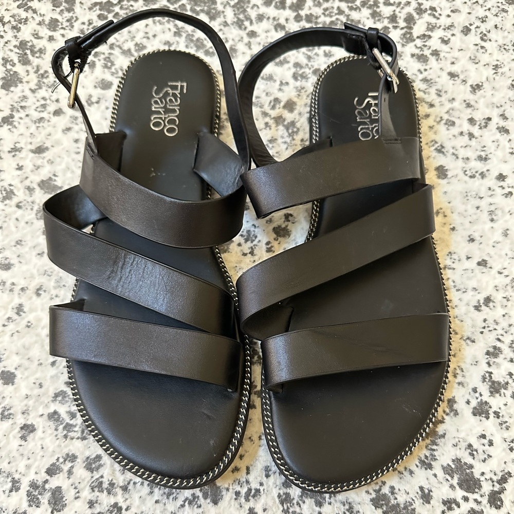 FRANCO SARTO Black Leather Wide Strap KELSO Sandals. Size 11, but runs large!